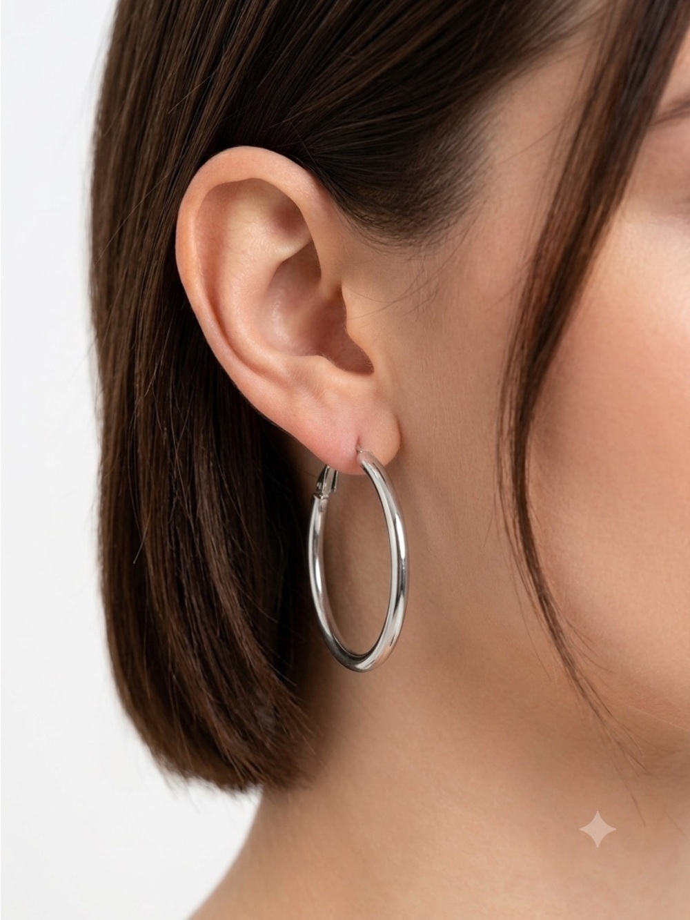 Silver Stainless Steel 1.5” Thin Minimalist Hoop Earrings